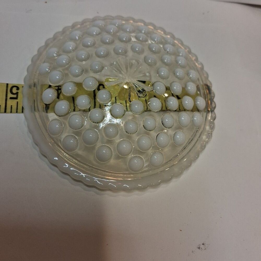 Lid Only VTG ANCHOR HOCKING MOONSTONE OPALESCENT HOBNAIL POWDER BOX Dish   LID